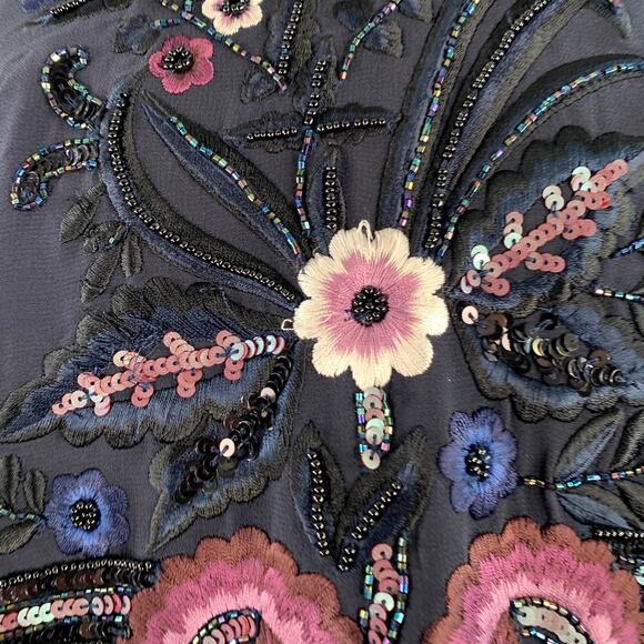 NEEDLE AND THREAD Size 4 Navy Burgundy White Embroidered Floral Bomber Jacket - Picture 5 of 14